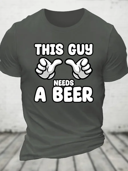 This Guy Needs A Beer Cotton T-Shirt, Deep gray, T-shirts