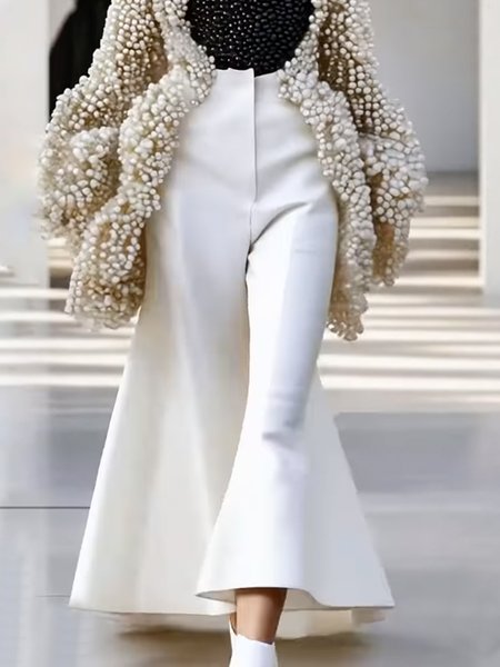 

Plain Pockets Elegant Pants, White, Pants