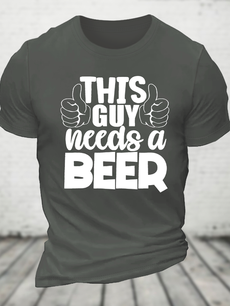 This Guy Needs A Beer Cotton T-Shirt, Deep gray, T-shirts