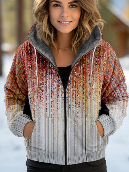 

Women's Abstract Thicken Loose Jacket, Khaki, Outerwear