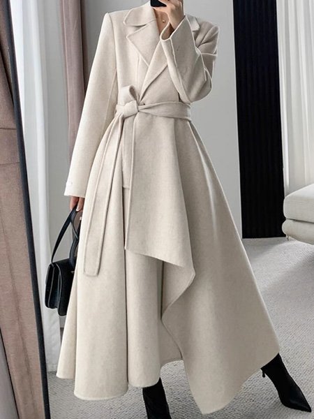 

Urban Plain Loosen Coat With Belt, As picture, Coats