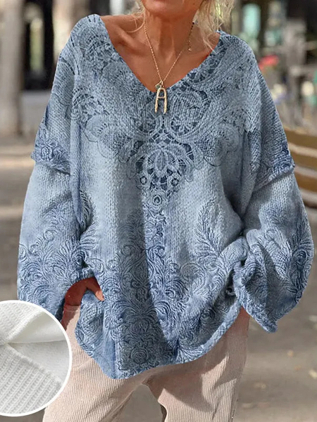 

Women Yarn/Wool Yarn Geometric Long Sleeve Comfy Casual Sweater, Blue, Sweaters