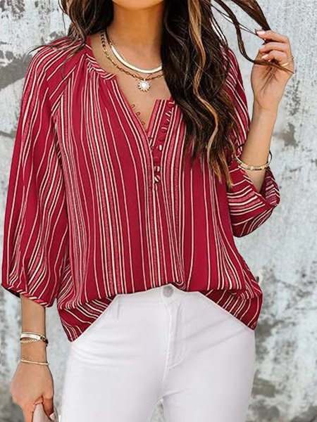 

Women's Long Sleeve Blouse Spring/Fall Plain Half Open Collar Daily Going Out Casual Top, Red, Blouses