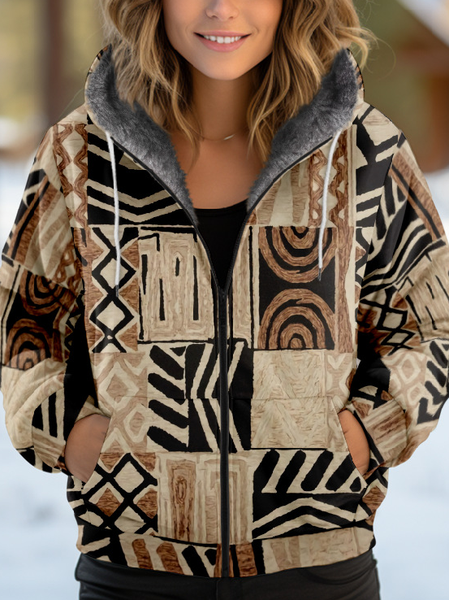 

Women's Geometric Thicken Loose Jacket, Khaki, Outerwear