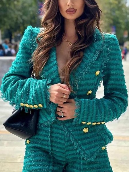 Buttoned Elegant Plain Jacket, As picture, Jackets