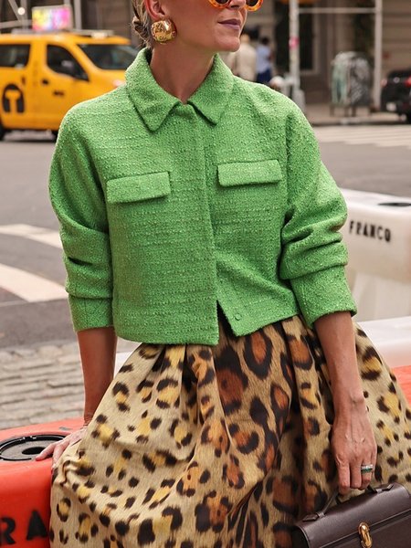 

Pockets Plain Elegant Jacket, Green, Jackets