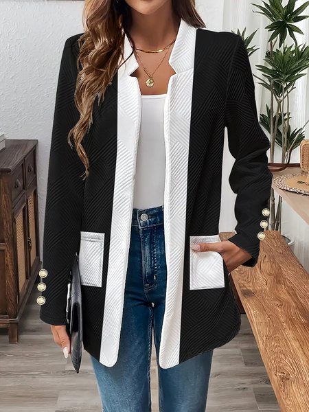 

Women's Spring/Fall Outerwear Casual Pocket Stitching Color Block Long Sleeve Jacket, Black, Coats