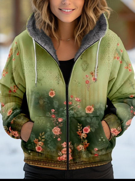 Women's Ethnic Thicken Loose Jacket, Green, Outerwear