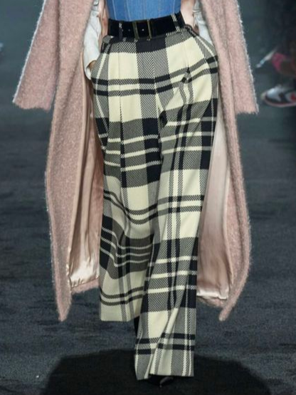 

Plaid Urban Loose Fashion Pants With No Belt, As picture, Pants