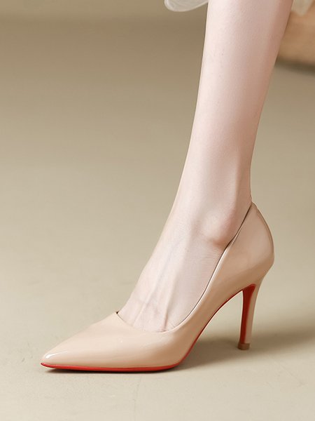 

Plain All Season Stiletto Heel Patent Leather Flat, Nude, Heels