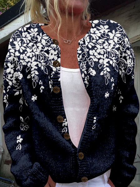 

Women's Floral Thicken Loose Jacket, Blue, Outerwear