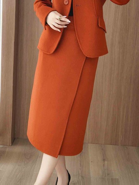 Plain Urban Midi Skirt, Orange, Skirts