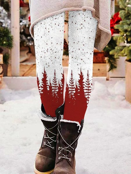 

Christmas Tight Casual Leggings, Red, Leggings