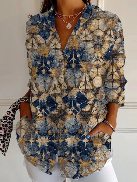 

Loose Casual Ethnic Shirt, Blue, Blouses