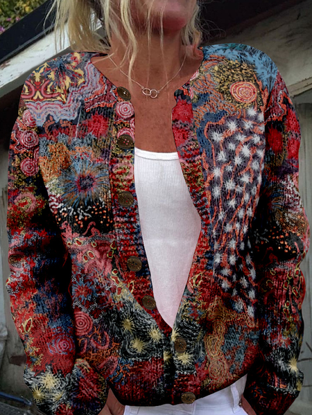 

Women's Floral Thicken Loose Jacket, Multicolor, Outerwear