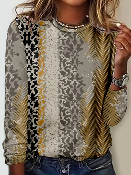 

Casual Abstract Crew Neck Long Sleeve T-shirt, Multicolor, T-shirts