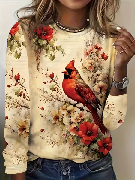 

Women's Long Sleeve Tee T-shirt Spring/Fall Floral Jersey Crew Neck Daily Going Out Casual Top, Yellow, T-Shirts