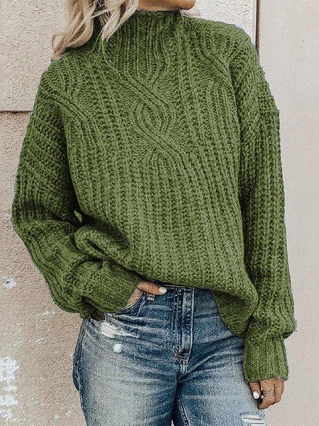 

Casual Plain Balloon Sleeve Others Sweater, Army green, Sweaters & Cardigans