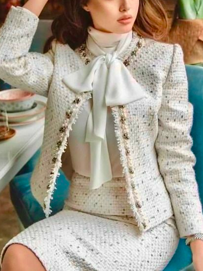 

Crew Neck Plain Elegant Jacket, As picture, Jackets