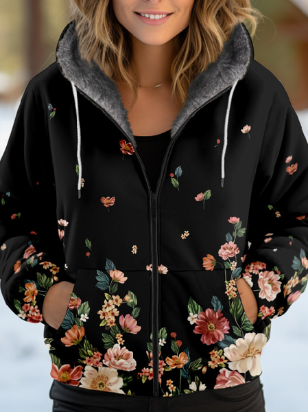 

Women's Geometric Thicken Loose Jacket, Black, Outerwear