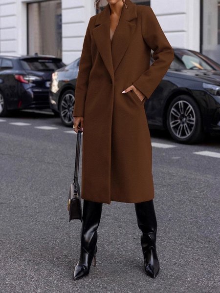 Women's Spring/Fall Outerwear Casual Plain Long Sleeve Lapel Collar Jacket, Deep brown, Coats