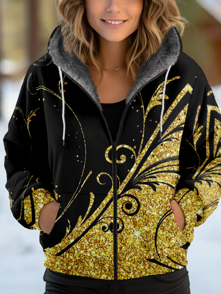 

Women's Abstract Thicken Loose Jacket, Black, Outerwear