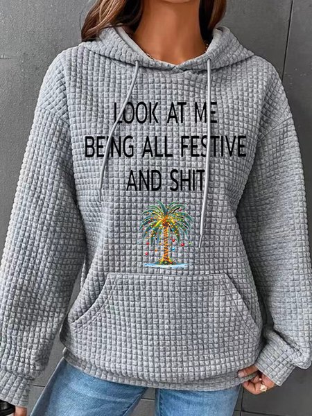 

Women's Christmas Palm Tree Look At Me Being All Festive And Shit Printed Simple Loose Hoodie, Gray, Hoodies&Sweatshirts