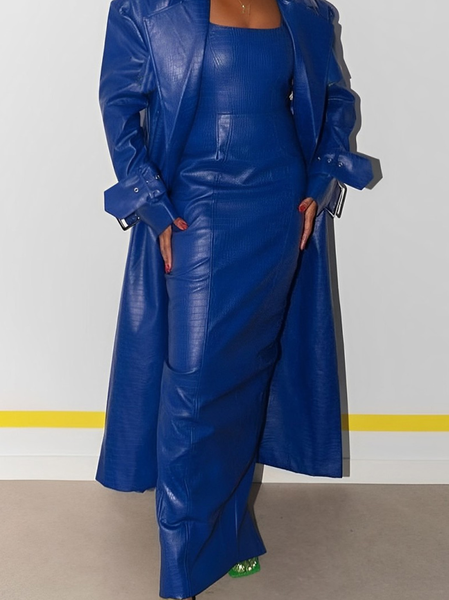 

Square Neck Plain Urban Faux Leather Dress, Blue, Maxi Dresses