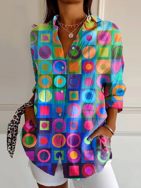 

Women's Retro Abstraction Art Print Casual Cotton Shirt, As picture, Blouses