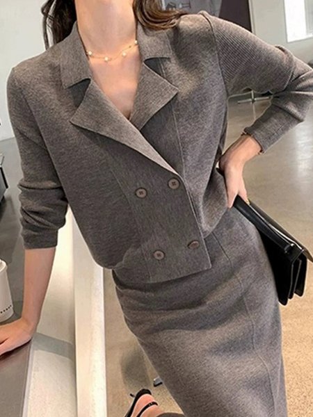 

Elegant Buttoned Plain Cardigan Sweater, Gray, Cardigans