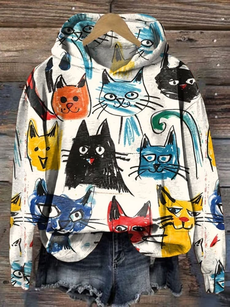 

Funny Cat Loose Cotton Casual Hoodie Hoodie, White, Hoodies&Sweatshirts