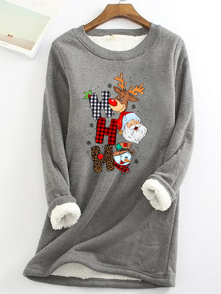 

Christmas Hohoho Casual Fluff Fleece Fabric Sweatshirt, Gray, Hoodies&Sweatshirts