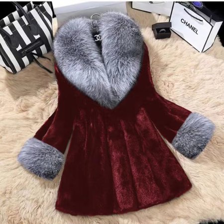 

Women's Abstract Thicken Loose Jacket, Wine red, Outerwear