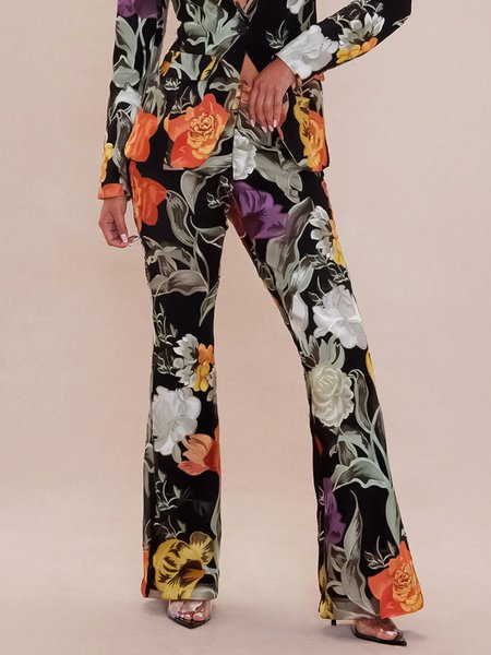

Floral Elegant Regular Fit Fashion Pants, As picture, Pants