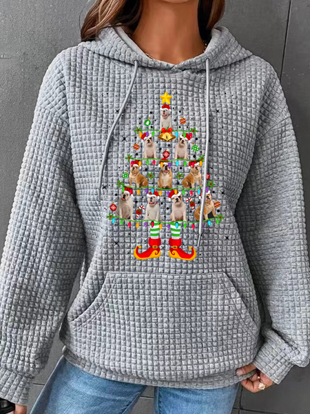Christmas Dog Tree Simple Loose Hoodies, Gray, Hoodies&Sweatshirts