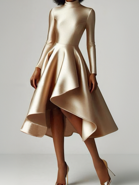 

Mock Neck Elegant Plain Party Midi Dress, As picture, Midi Dresses