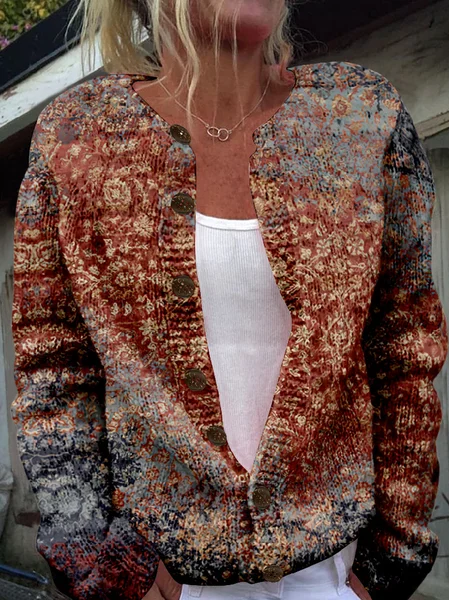 

Women's Autumn Outerwear Casual Ethnic Long Sleeve Crew Neck Jacket, Multicolor, Jackets