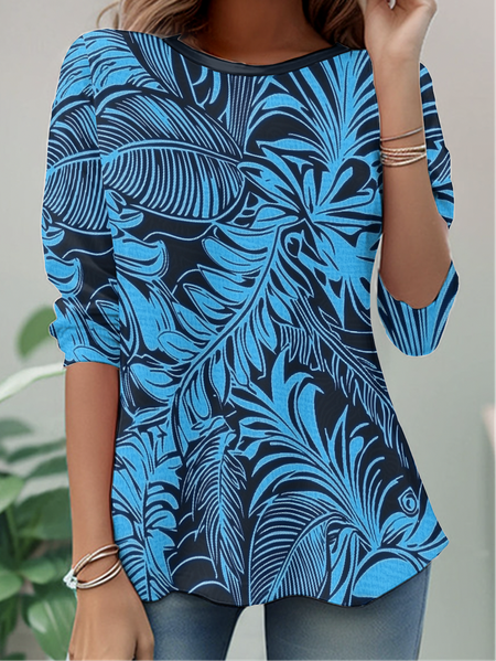 

Leaf Geometric Long sleeve Shirt, Blue, Long sleeves