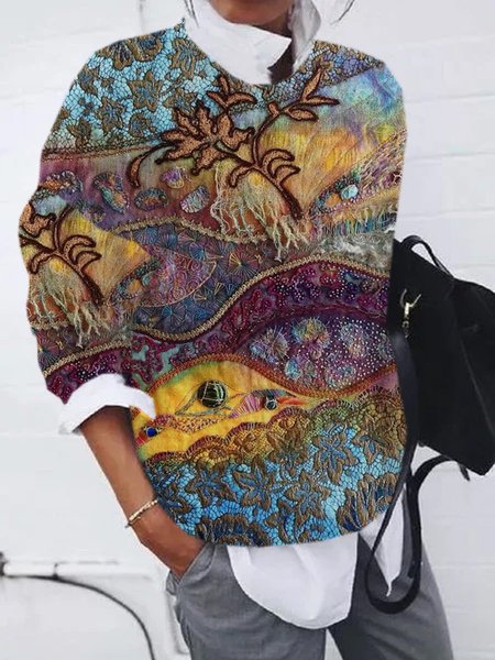 

Casual Crew Neck Abstract Sweatshirt Zipper, Multicolor, Hoodies & Sweatshirts