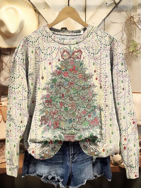 

Women's Christmas Tree Art Print Casual Sweatshirt, Khaki, Hoodies&Sweatshirts