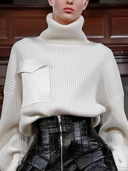 

Raglan Sleeve Loose Urban Turtleneck Sweater, White, Pullovers