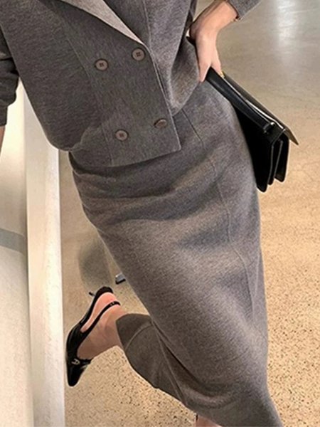 

Plain Elegant Midi Skirt, Gray, Skirts
