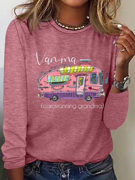 

Van-Ma Caravanning Grandma Funny Casual Long Sleeve Shirt, Watermelon, Long sleeves