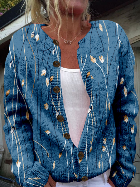 

Women's Floral Thicken Loose Jacket, Blue, Outerwear