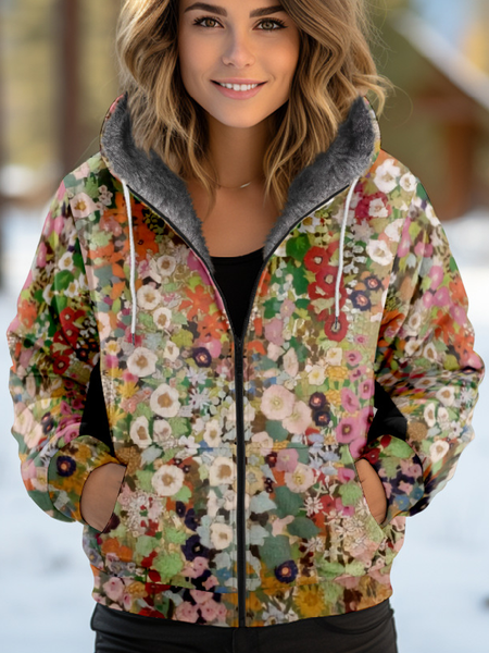 

Women's Floral Thicken Loose Jacket, Multicolor, Outerwear