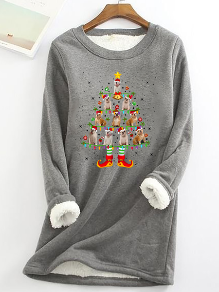 

Christmas Dog Tree Casual Fluff Fleece Fabric Sweatshirt, Gray, Hoodies&Sweatshirts