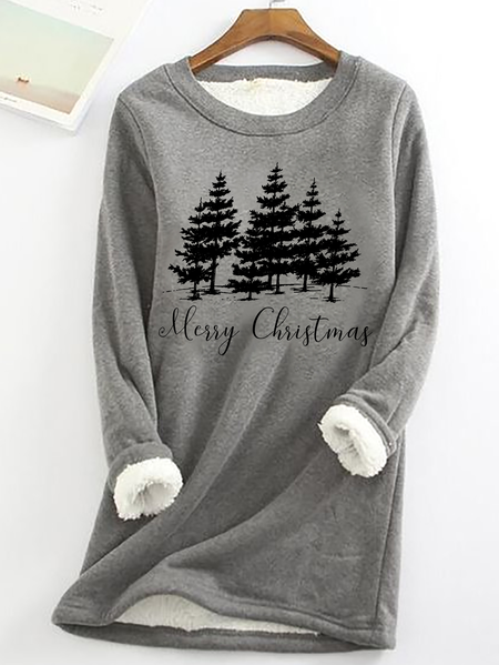 

Merry Christmas Casual Fluff Fleece Fabric Sweatshirt, Gray, Hoodies&Sweatshirts