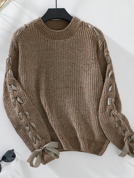 

Women's Winter Plain Casual Long Sleeve Crew Neck Sweater, Khaki, Sweaters