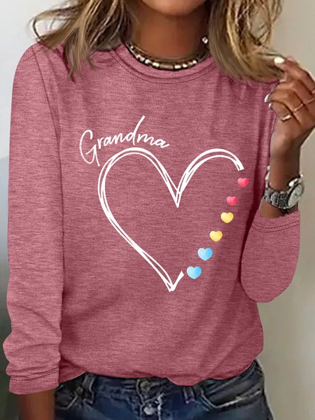 

Grandma Heart Casual Long Sleeve Shirt, Watermelon, Long sleeves