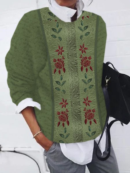 

Casual Crew Neck Ethnic Sweatshirt Zipper, Green, Hoodies & Sweatshirts